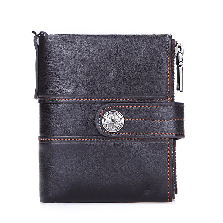 Leather Multifunctional Zipper Vintage Crazy Horse Men's Wallets