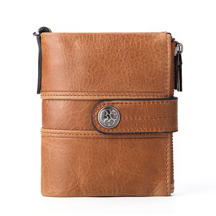 Leather Multifunctional Zipper Vintage Crazy Horse Men's Wallets