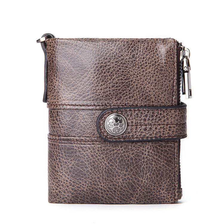 Leather Multifunctional Zipper Vintage Crazy Horse Men's Wallets