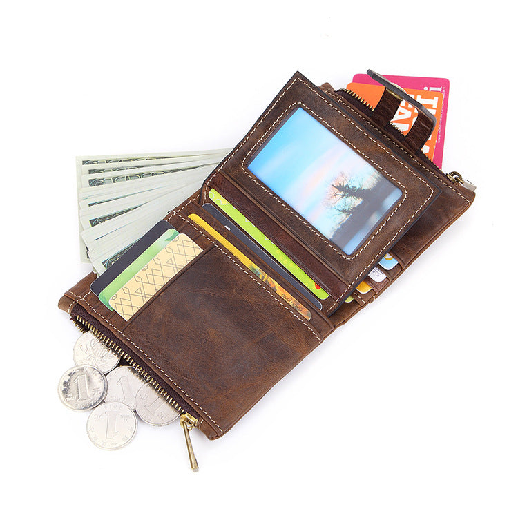 Man Short Vintage Clutch Double Zipper Men's Wallets