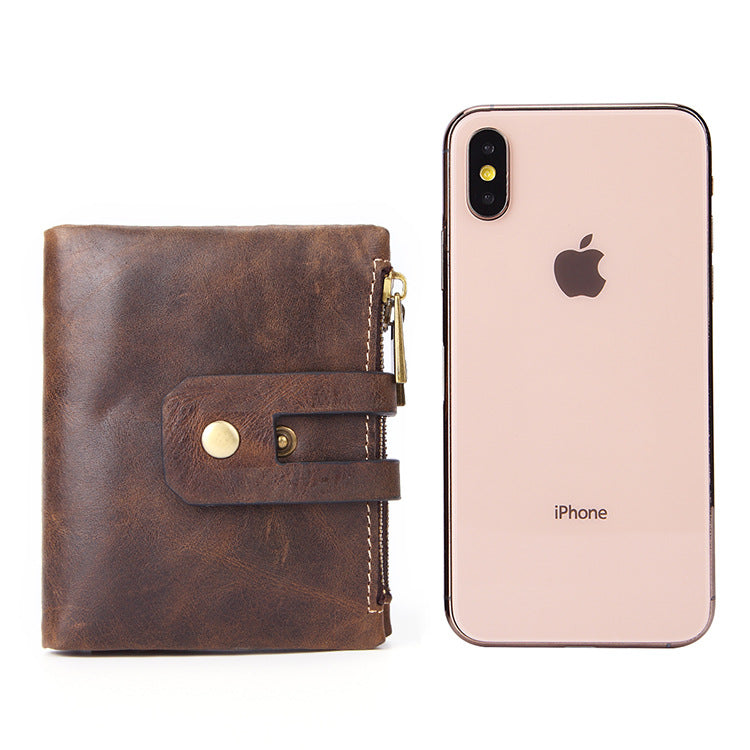 Man Short Vintage Clutch Double Zipper Men's Wallets