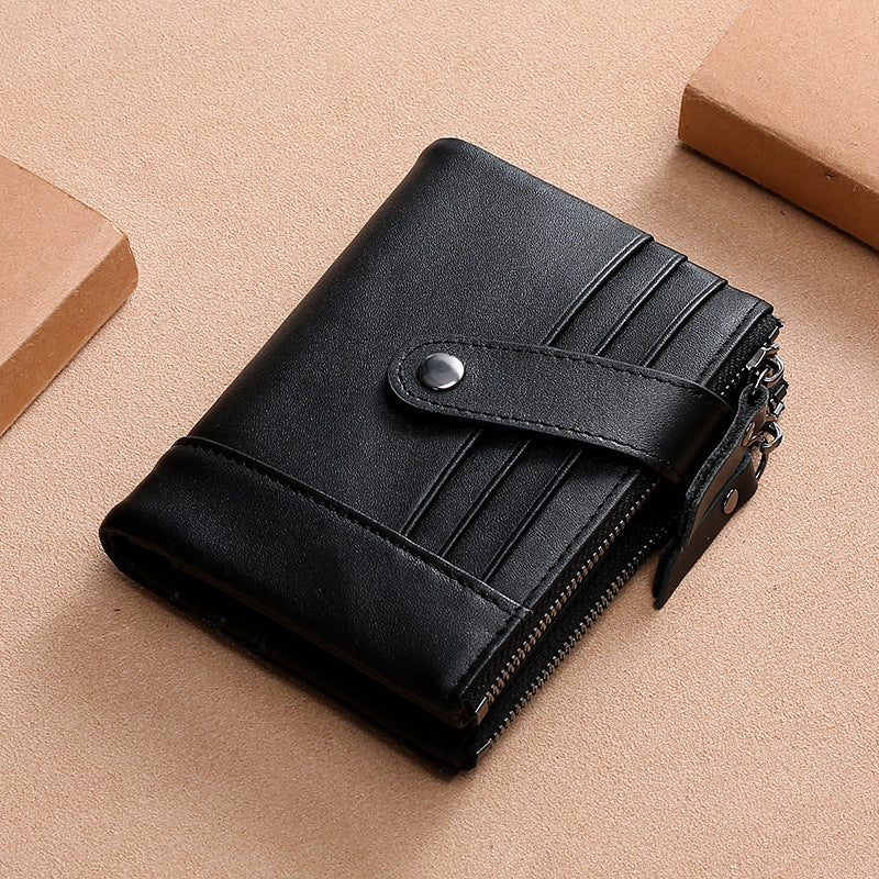 Men's Leather Double Zip Short Cowhide Clutch Men's Wallets