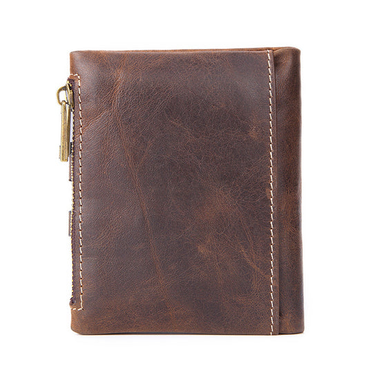 Man Short Vintage Clutch Double Zipper Men's Wallets