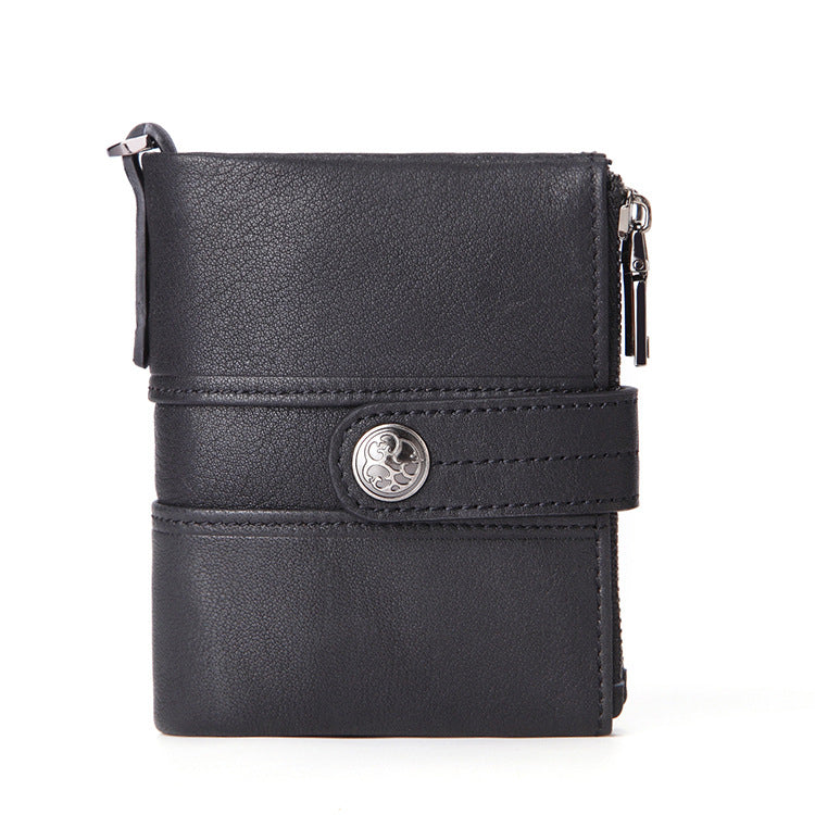 Leather Multifunctional Zipper Vintage Crazy Horse Men's Wallets