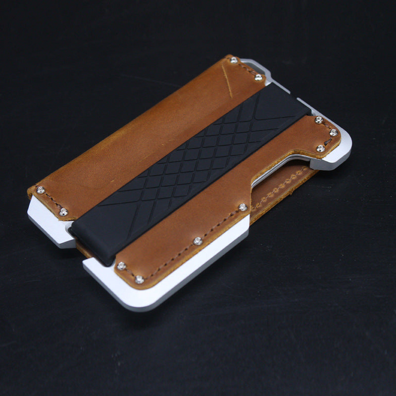 Men's Genuine Leather Aluminum Alloy Credit Business Card Holder