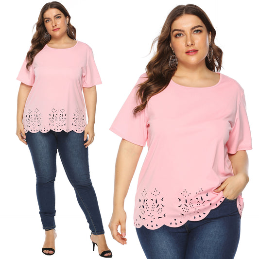 Women's Hollow Wave Edge Simple Casual Round Tops
