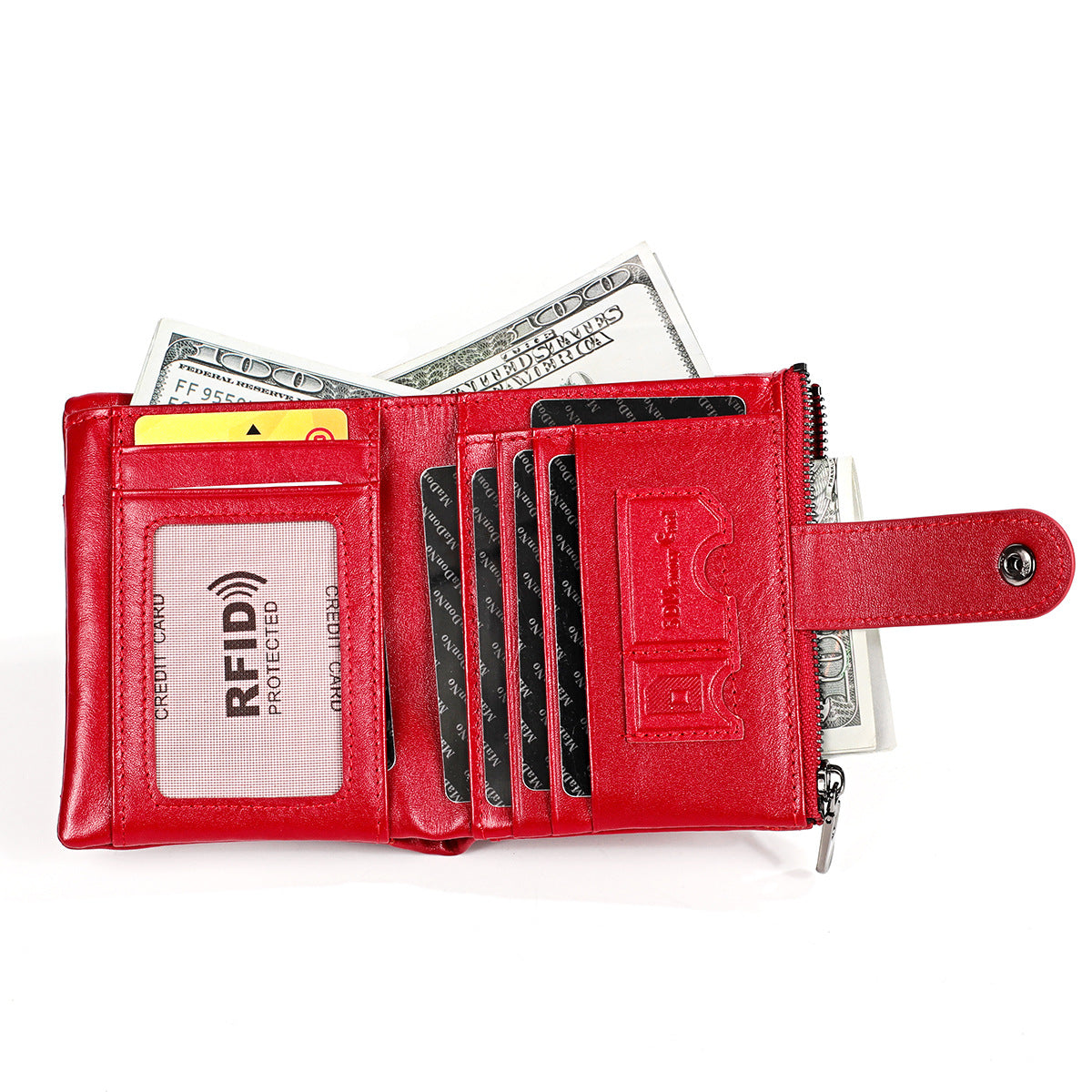 Men's Double Zipper Genuine Leather Retro Cowhide Men's Wallets