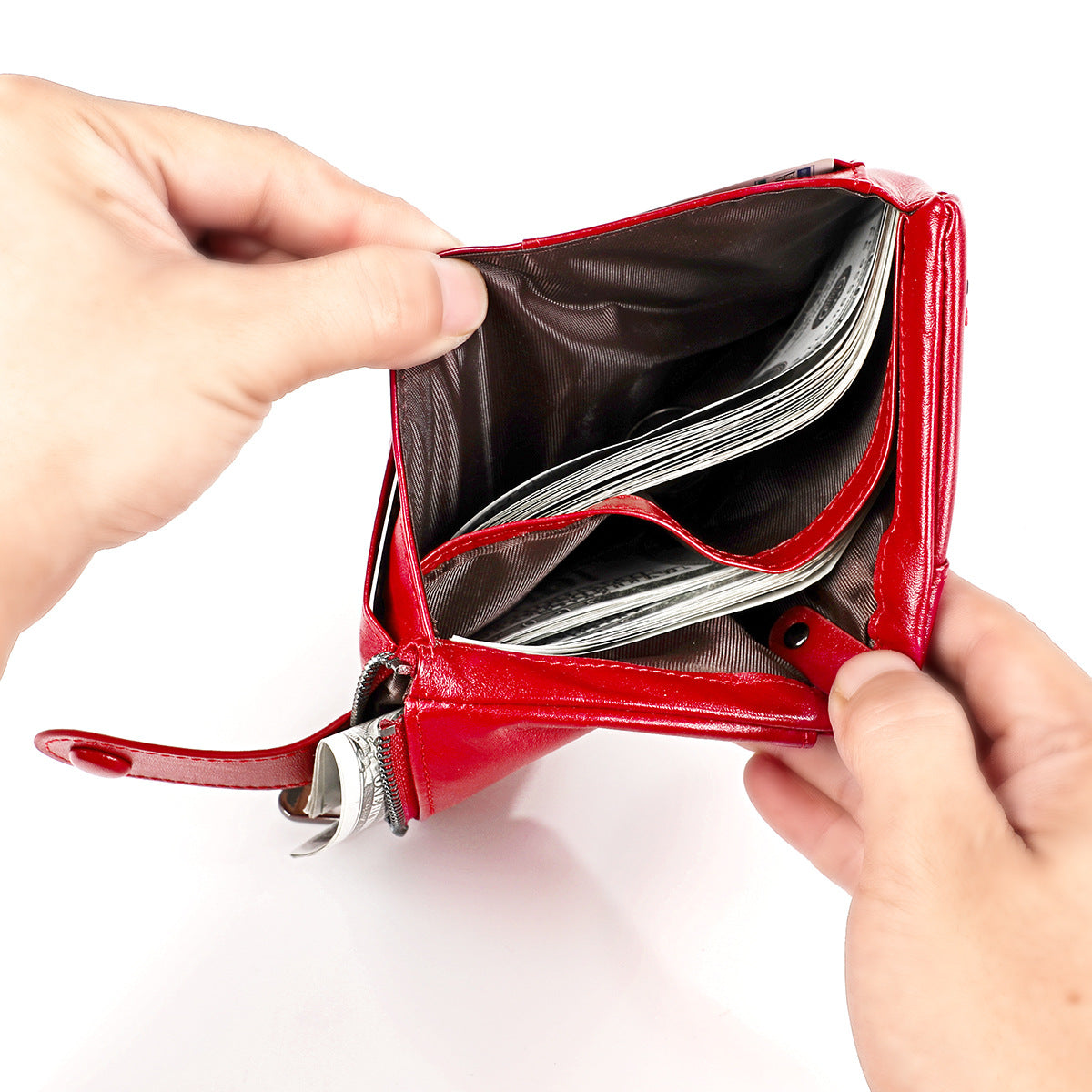 Men's Double Zipper Genuine Leather Retro Cowhide Men's Wallets