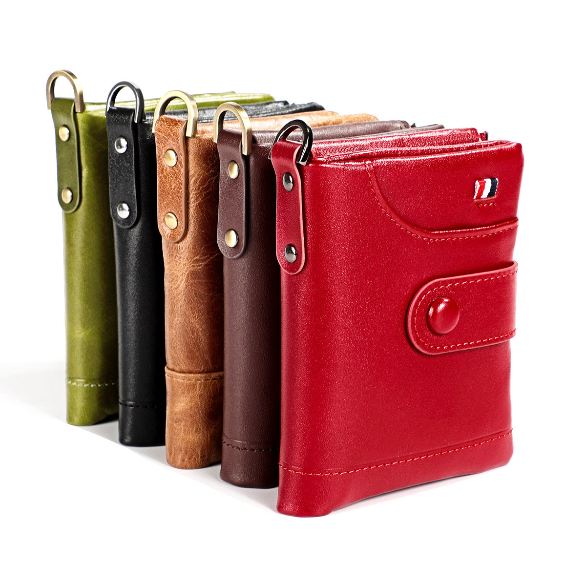 Men's Double Zipper Genuine Leather Retro Cowhide Men's Wallets