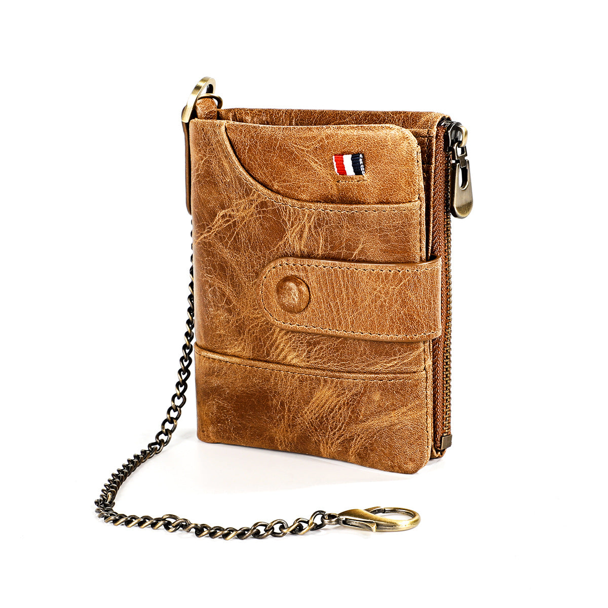 Men's Double Zipper Genuine Leather Retro Cowhide Men's Wallets