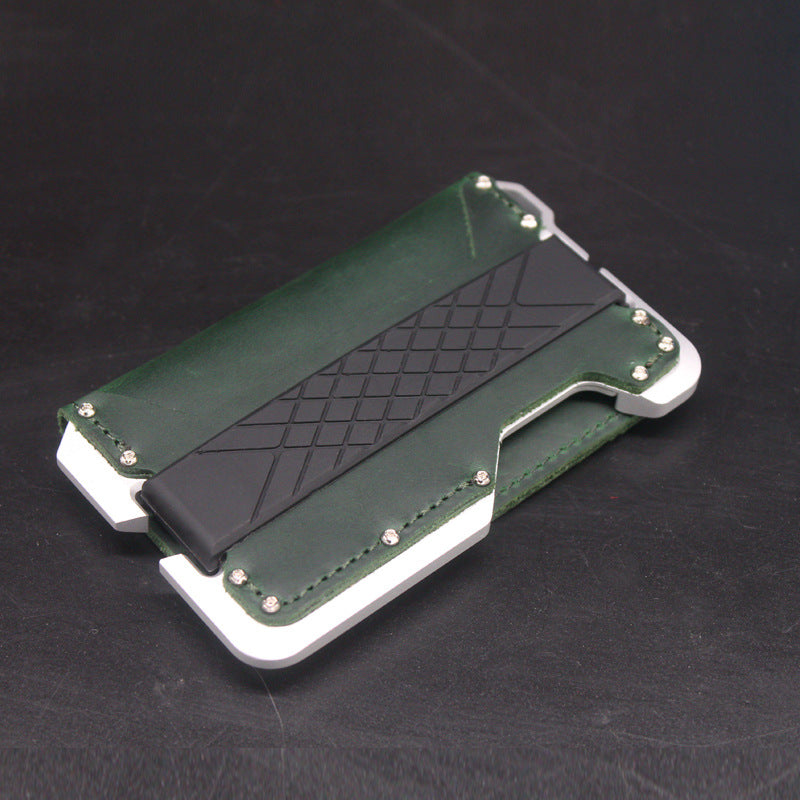 Men's Genuine Leather Aluminum Alloy Credit Business Card Holder