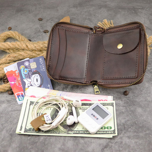 Women's Hand-rub Color Washed Vegetable Tanning Leather Men's Wallets