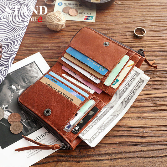 Men's Genuine Leather Korean Fashionable Zipper Hasp Ladies Wallets