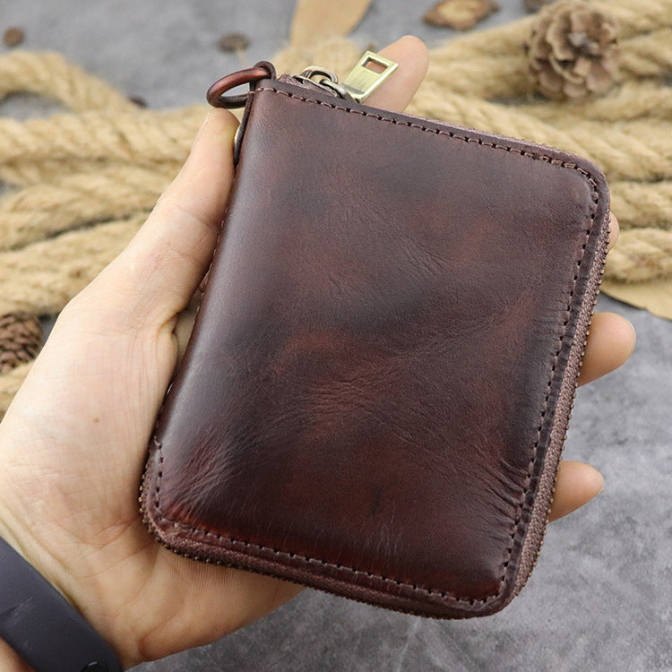 Women's Hand-rub Color Washed Vegetable Tanning Leather Men's Wallets