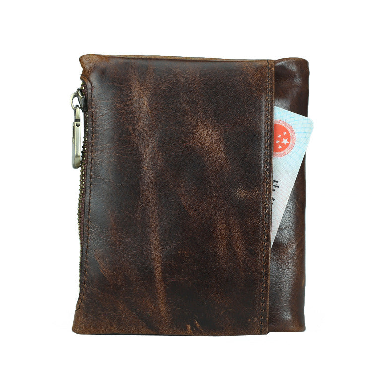 Men's Leather Fashion Short Double Zipper Large Men's Wallets