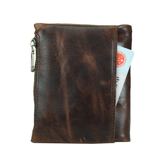 Men's Leather Fashion Short Double Zipper Large Men's Wallets