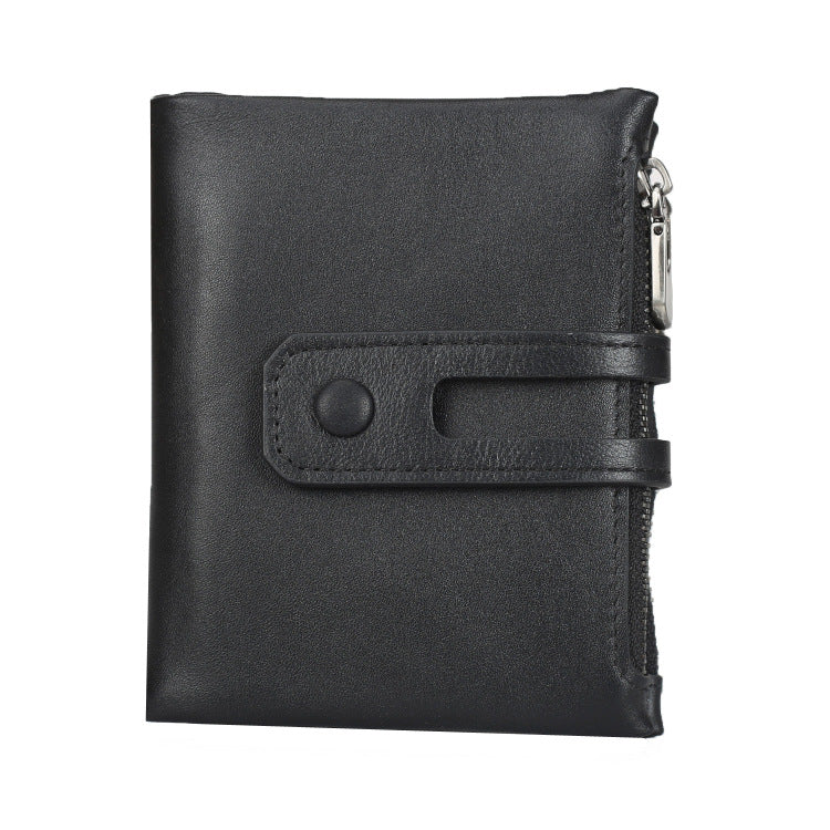 Men's Leather Fashion Short Double Zipper Large Men's Wallets