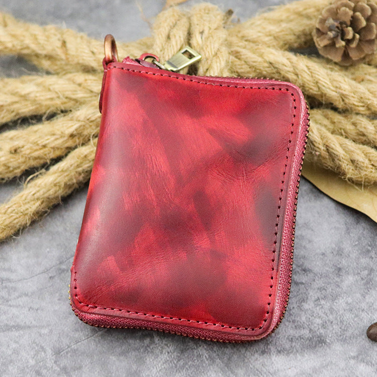 Women's Hand-rub Color Washed Vegetable Tanning Leather Men's Wallets