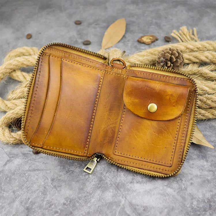 Women's Hand-rub Color Washed Vegetable Tanning Leather Men's Wallets