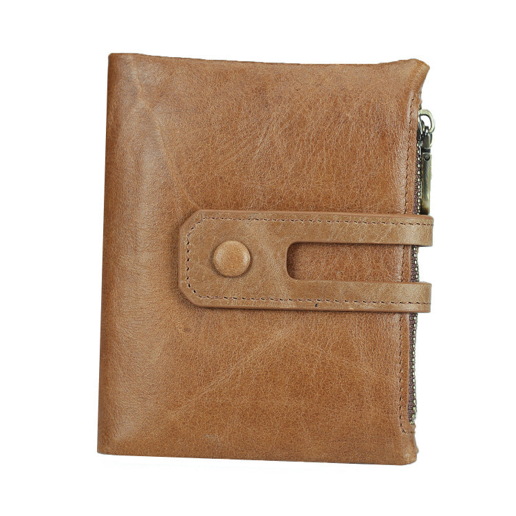 Men's Leather Fashion Short Double Zipper Large Men's Wallets