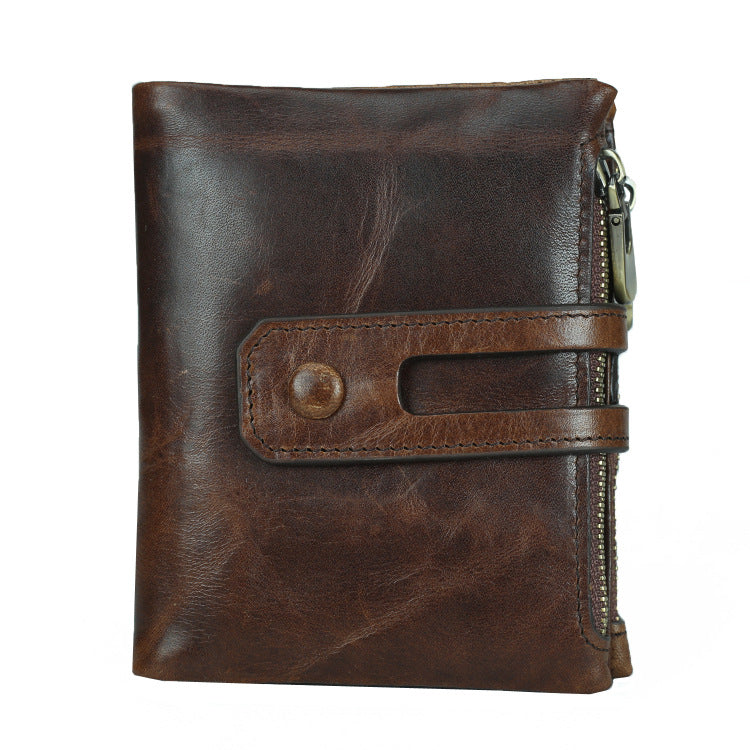 Men's Leather Fashion Short Double Zipper Large Men's Wallets