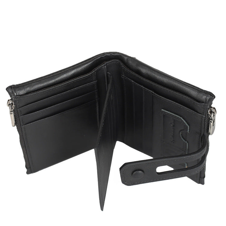 Men's Leather Fashion Short Double Zipper Large Men's Wallets