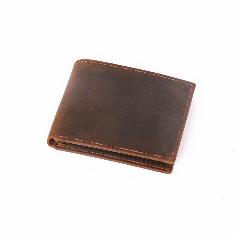 Men's Mattes Crazy Horse Leather Distressed Retro Simple Short Two Fold Men's Wallet
