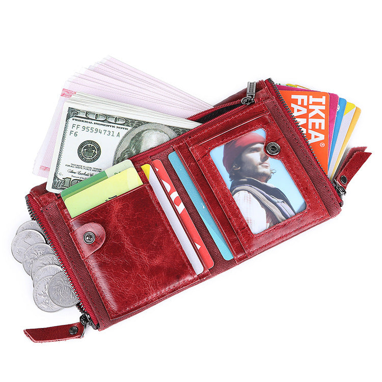 Women's Fashion Leather Double Zipper Multiple Slots Ladies Wallets