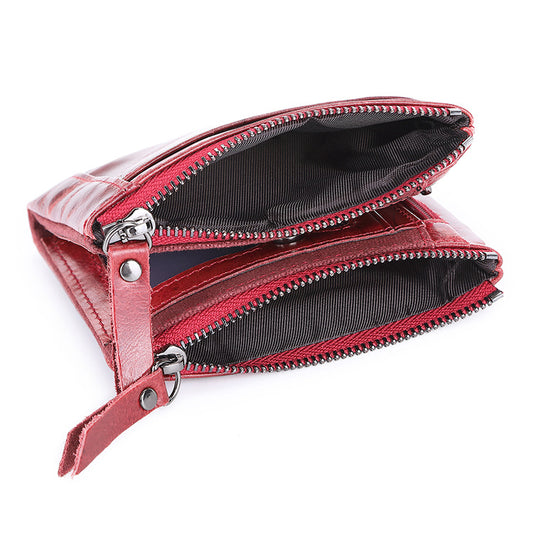 Women's Fashion Leather Double Zipper Multiple Slots Ladies Wallets