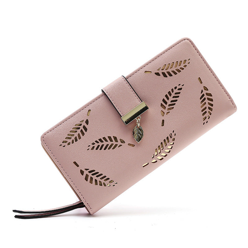 Women's Korean Long Fashion Clutch Hollow Leaves Zipper Bags