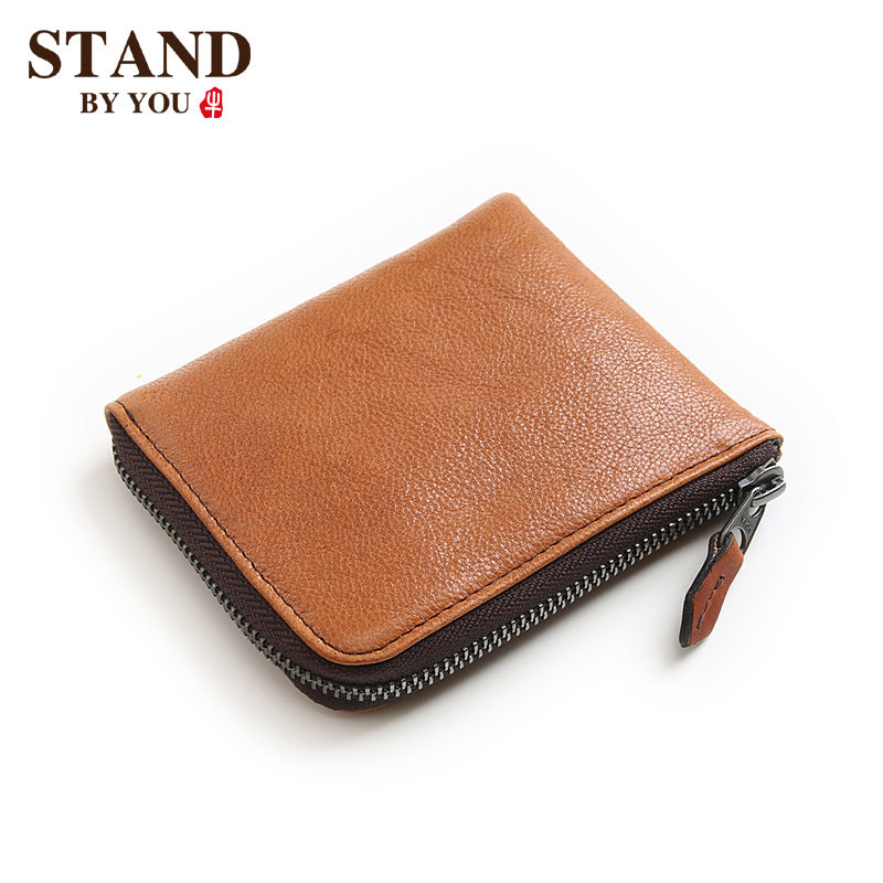 Men's Short Leather Zipper Driving License First Layer Men's Wallets