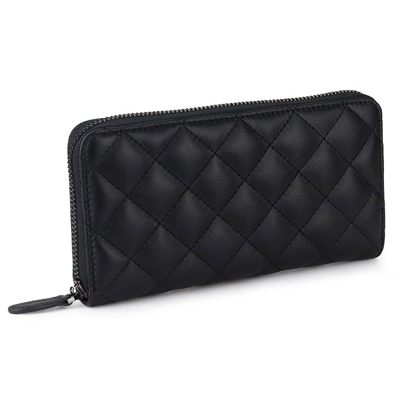 Women's Long Rhombus Zipper Fashion Clutch Leather Ladies Wallets