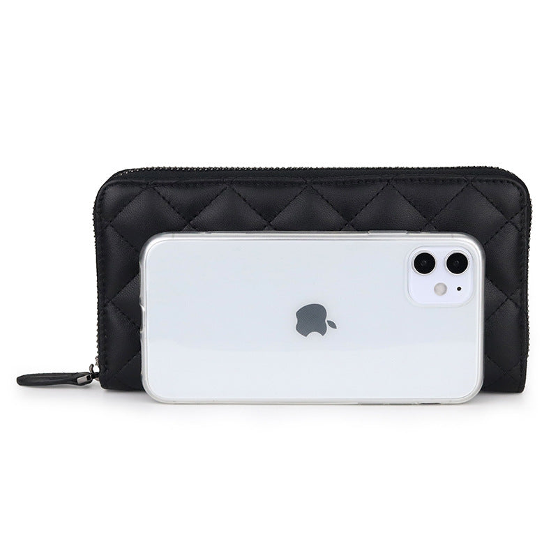 Women's Long Rhombus Zipper Fashion Clutch Leather Ladies Wallets