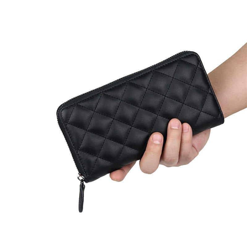 Women's Long Rhombus Zipper Fashion Clutch Leather Ladies Wallets