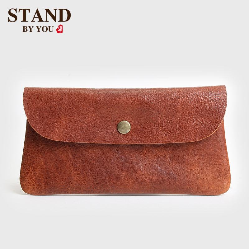 Men's Retro Handmade Long First Layer Cowhide Genuine Leather Large Capacity Men's Wallets