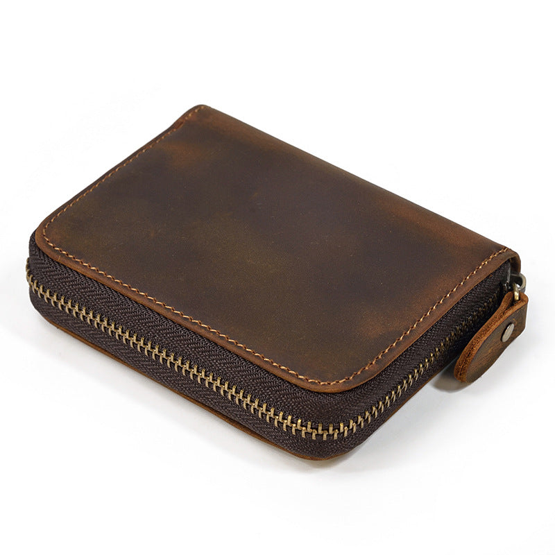 Men's Hot Leather Crazy Horse Zipper Short Ladies Wallets