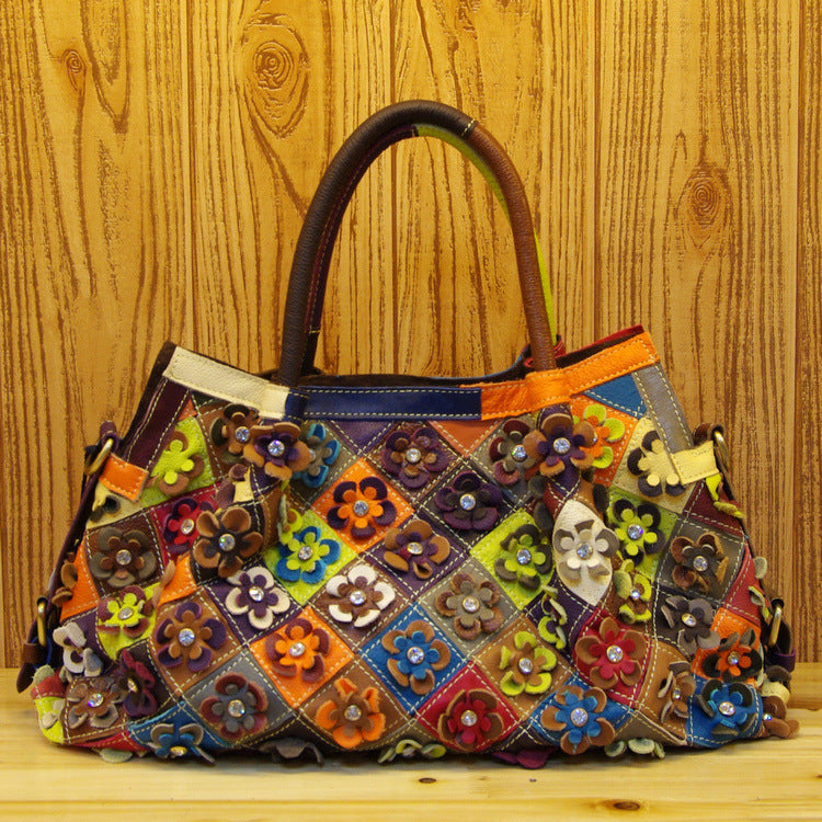 Women's Fashion Genuine Leather Personalized Design Colorful Women's Handbag