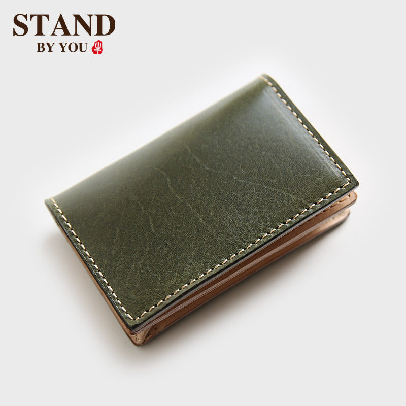 Women's & Men's Retro Hand Vegetable Cattlehide Large Capacity Leather Card Holder