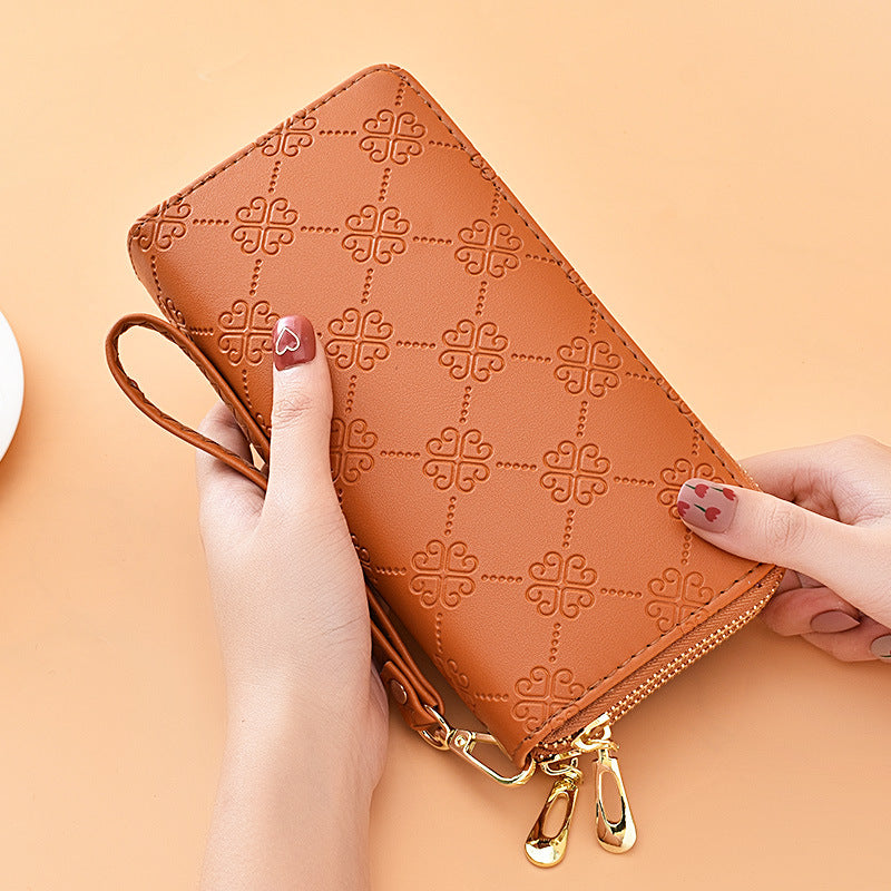 Women's Long Bright Leather Double Zip Clutch Large Capacity Ladies Wallet
