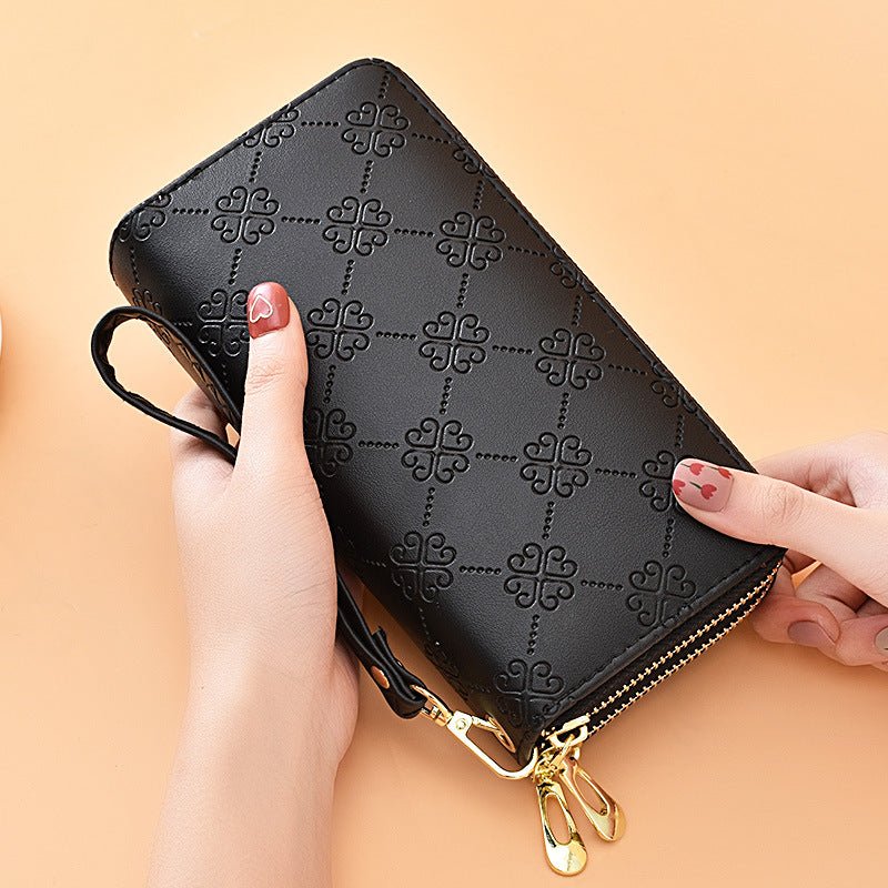 Women's Long Bright Leather Double Zip Clutch Large Capacity Ladies Wallet
