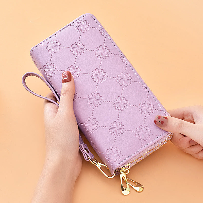 Women's Long Bright Leather Double Zip Clutch Large Capacity Ladies Wallet