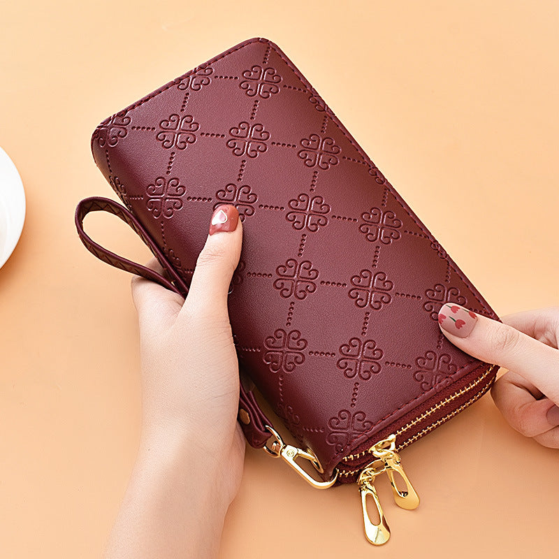 Women's Long Bright Leather Double Zip Clutch Large Capacity Ladies Wallet