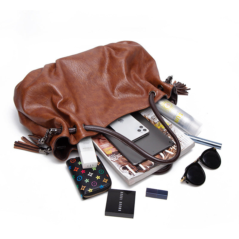 Women's Capacity Portable Big Soft Leather Simple Sheep Shoulder Bags