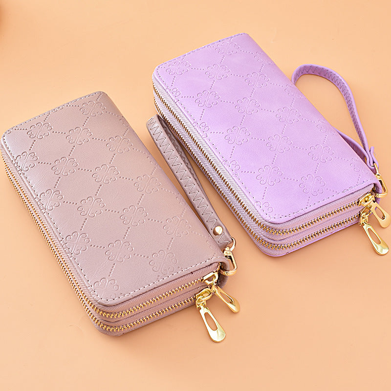 Women's Long Bright Leather Double Zip Clutch Large Capacity Ladies Wallet