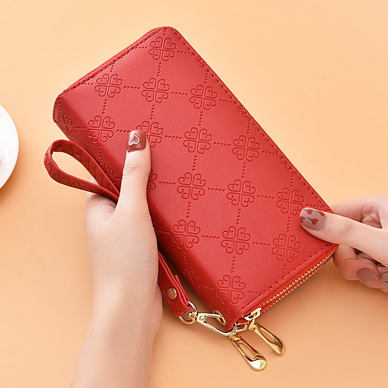 Women's Long Bright Leather Double Zip Clutch Large Capacity Ladies Wallet