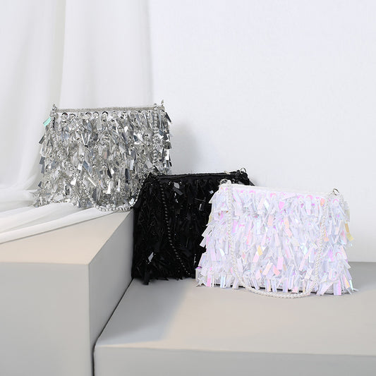 Women's Vintage Sier Handmade Sequin Dinner Korean Handbags