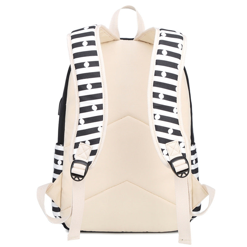 Women's Canvas Striped Printing Female Korean High Backpacks