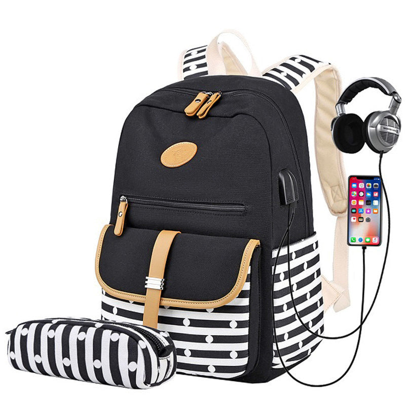 Women's Canvas Striped Printing Female Korean High Backpacks