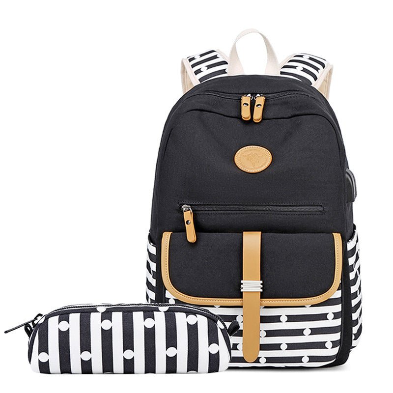 Women's Canvas Striped Printing Female Korean High Backpacks