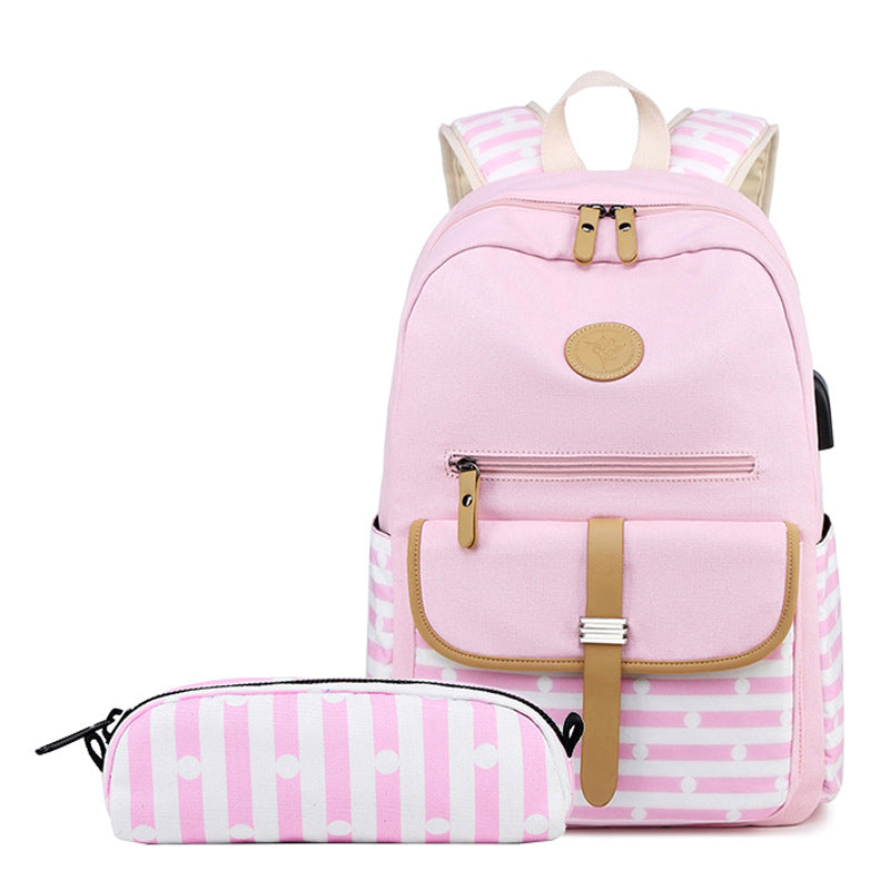 Women's Canvas Striped Printing Female Korean High Backpacks